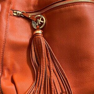 Michael Kors Hobo Shoulder Bag Burnt Orange Medium Zip Tassel MK Charm